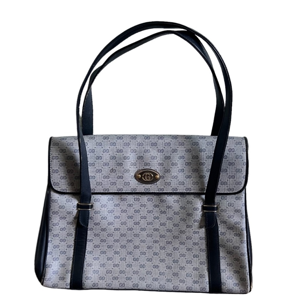 Gucci • 3pc Set Authentic Vintage Navy Blue Micro GG Handbag Purse Pouch Wallet - Picture 4 of 16